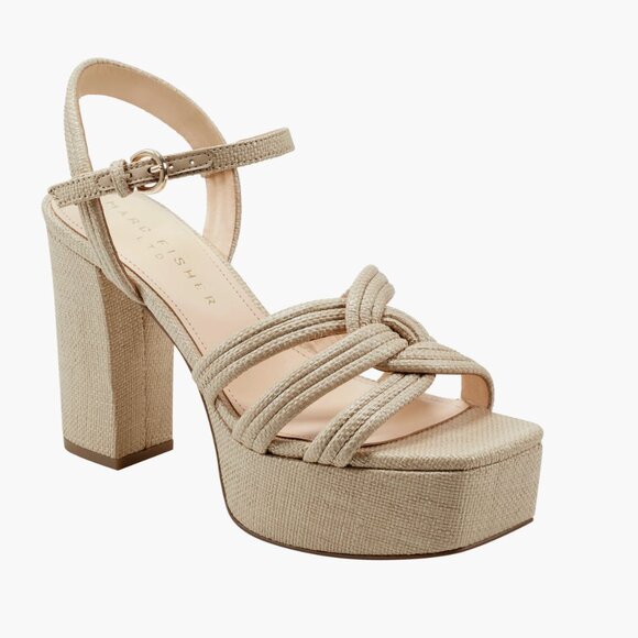 NEW  Marc Fisher LTD Cairo Ankle Strap Platform Sandal (Women) 9.5M,  NATURAL - Picture 1 of 11